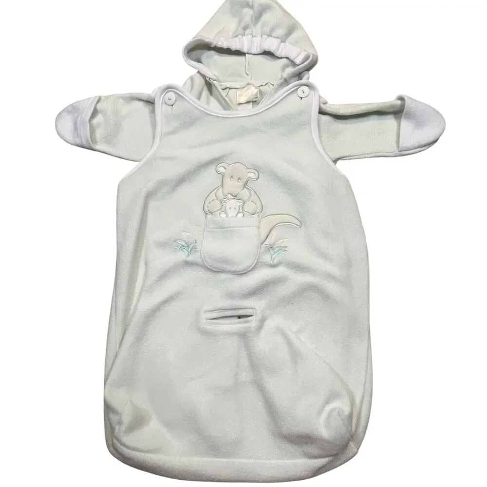 Vintage‎ Infant Kangaroo Snowsuit Unisex 0-6M Hooded Fleece Bunting Sack Hooded